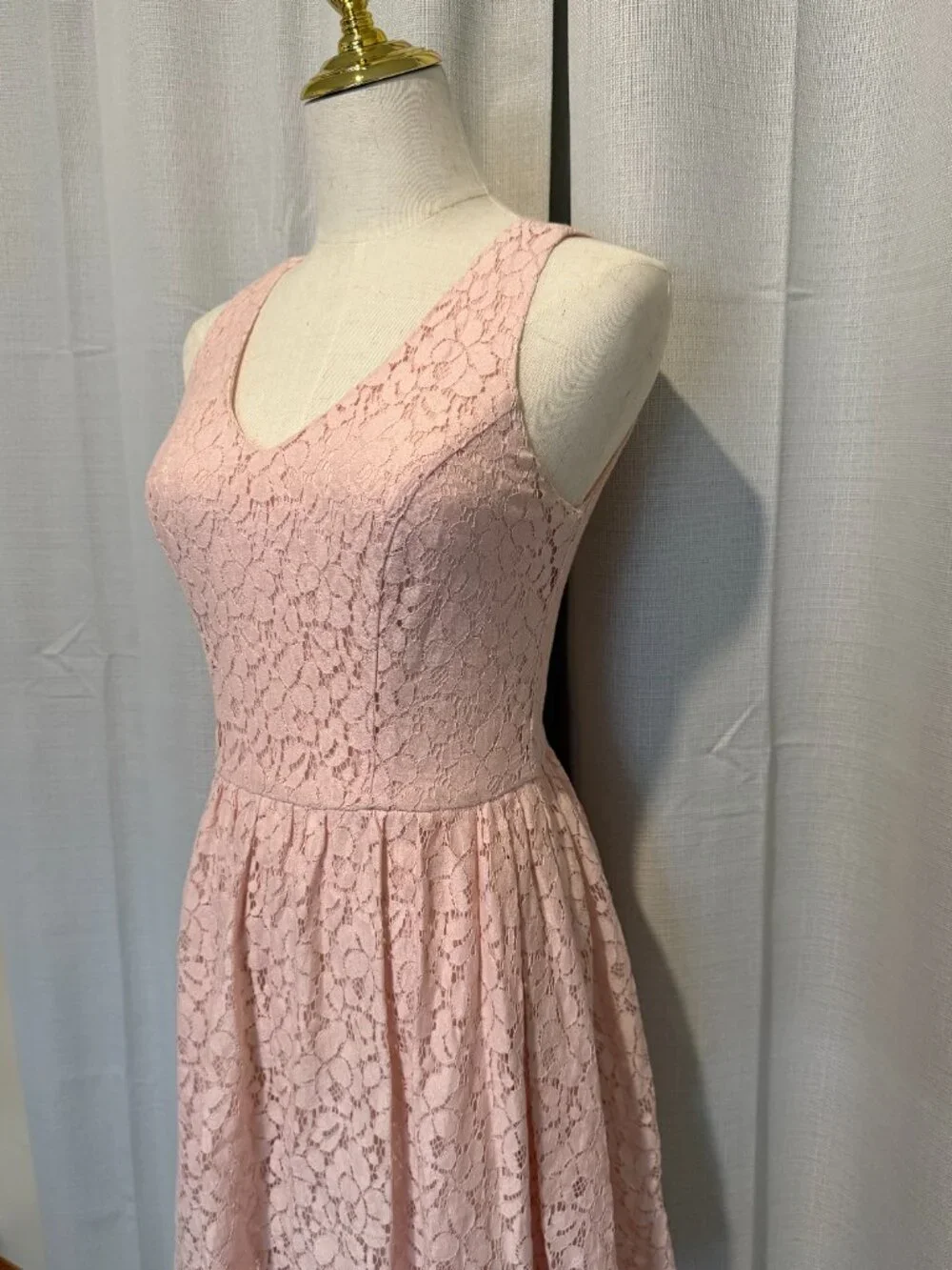 HeartSoul Pink Lace Overlay Mini Dress Cottagecore Spring Small - Picture 4 of 10